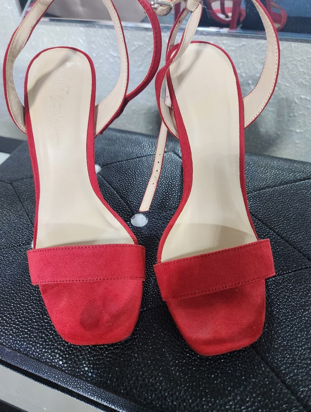 Steve Madden Red Suede Open-Toe Ankle Strap Heels - Women's